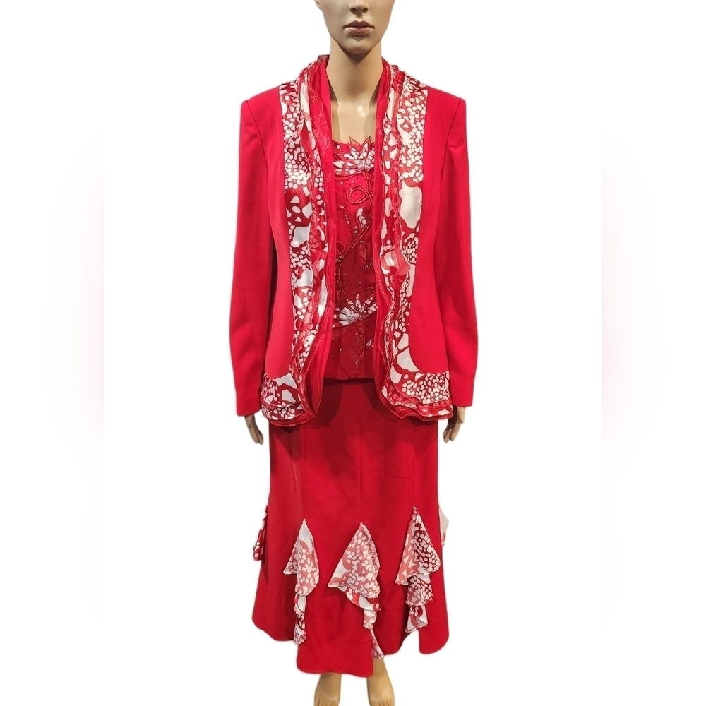 NWT vintage Louise Ricci women's red & white 3 piece skirt suit church attire 8